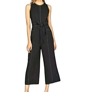 Anthropologie Greylin Isa Jumpsuit S Contrast Stich Cropped Fitted Minimalist